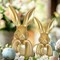 Mini Golden Easter Bunny Figurines – Resin Rabbit Statues for Spring Home Decor, Table Centerpiece, Mantel, Shelf, Vintage Brass-Style Bunny Sculptures